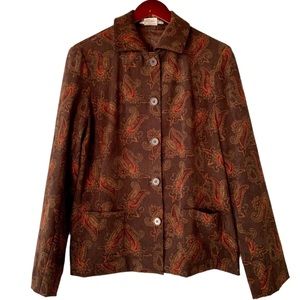 Vintage Harve Benard Paisley Print Brown Suede Like Blazer Size 12 Artsy